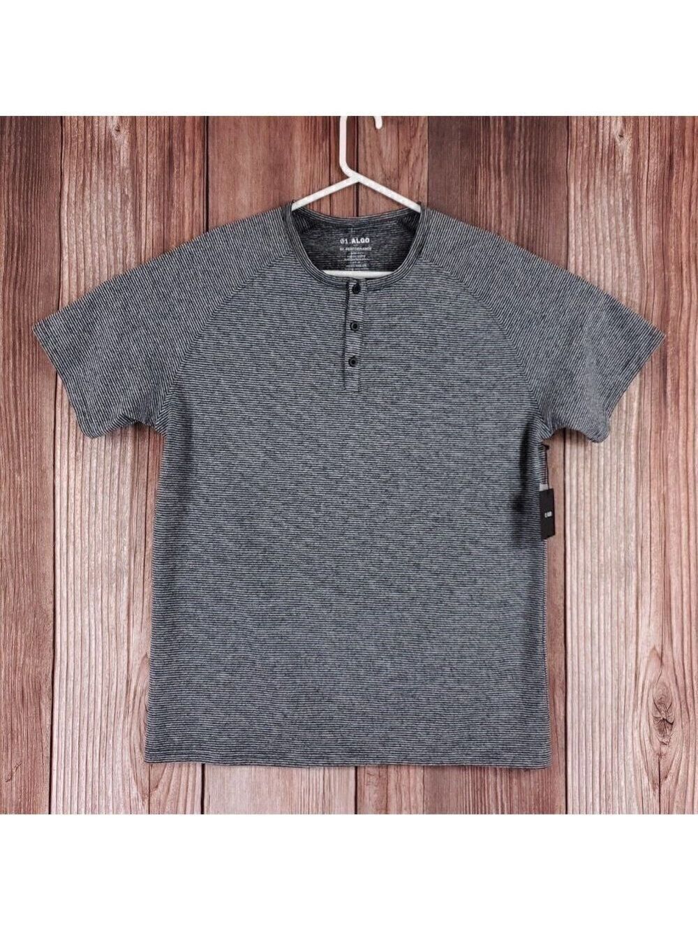 NWT 01.ALGO Mens Large Kris Performance Microstripe Henley Stitch Fix Gray Black